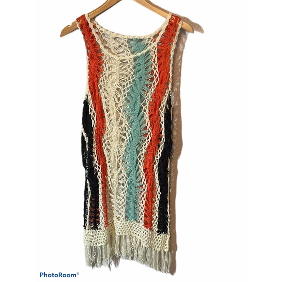 Nobrand Other - Swim cover up teal and white sweater open knit